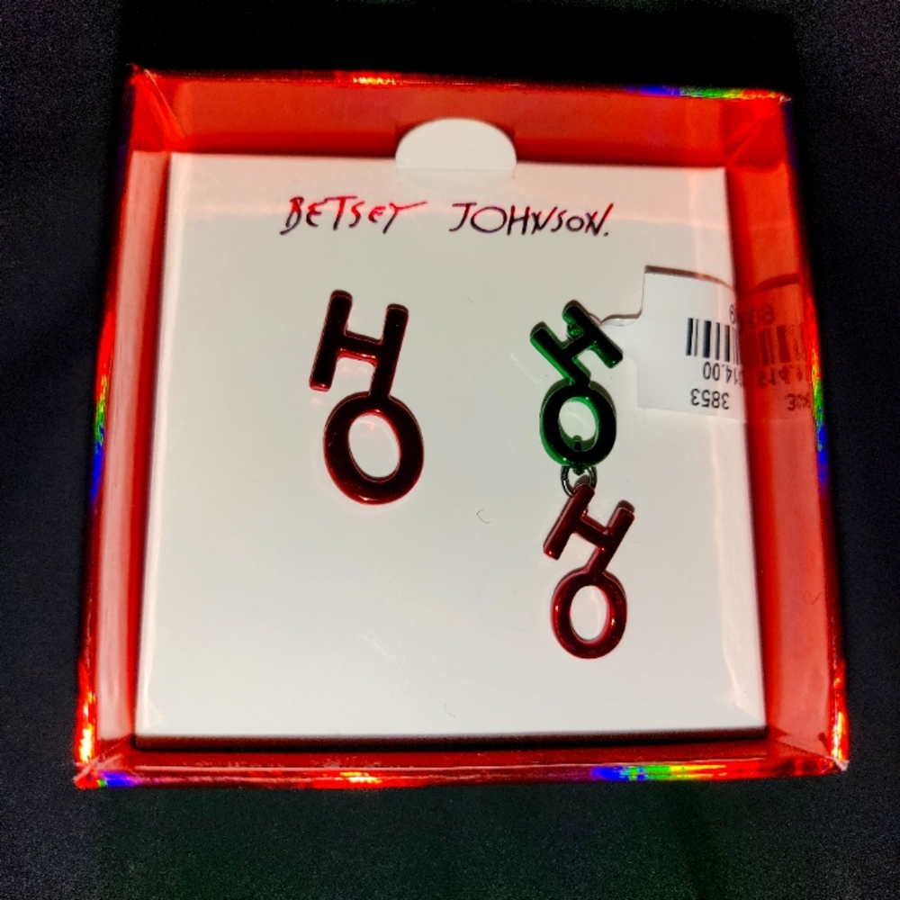 Betsey Johnson 2022 Christmas Ho Ho Ho Earrings Holiday Red Green New In Box